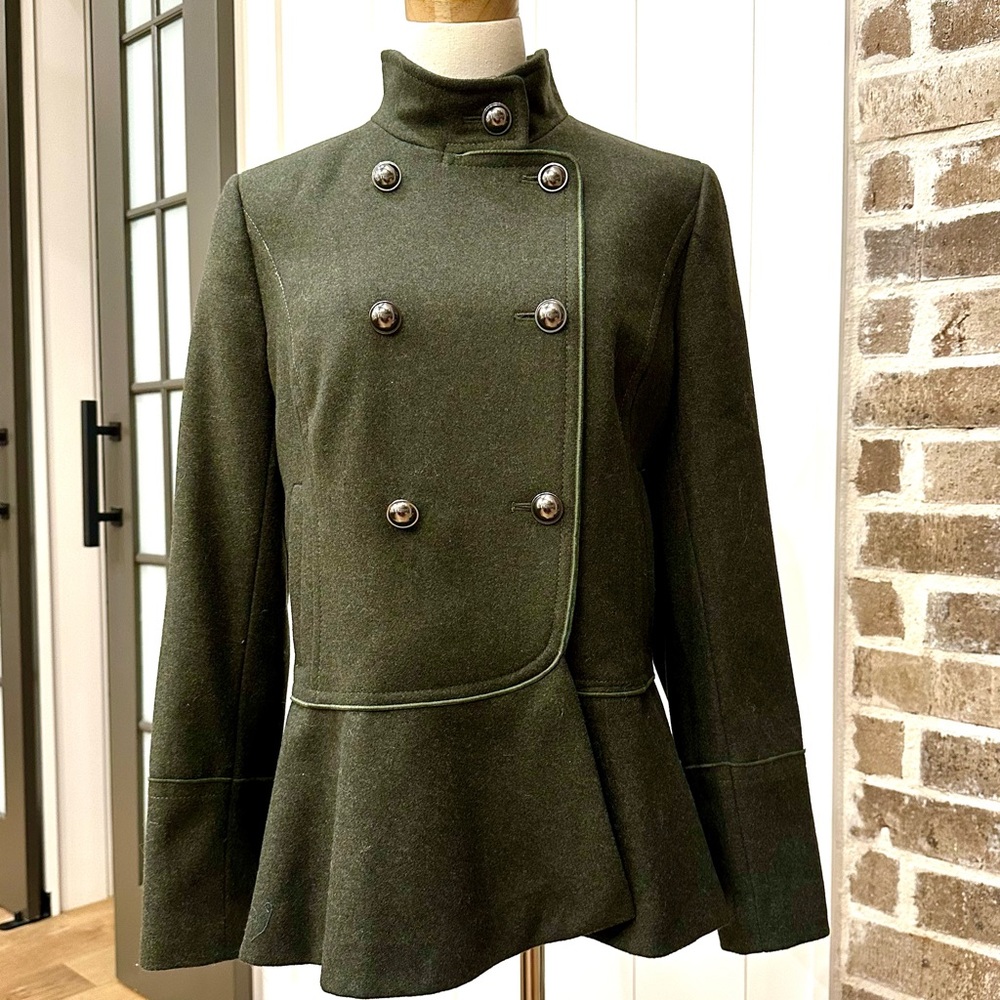 BANANA REPUBLIC x Mario Bellucci Lux Italian Wool Blend Pea Coat/Jacket Olive —M